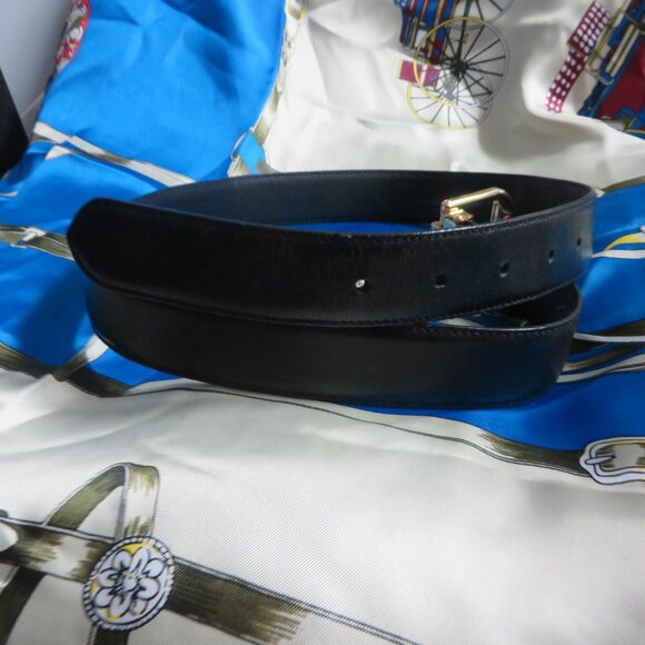 ❤️ 80 / 32 PAOLO GUCCI Horsebit and Logo Gold Belt Buckle &  Black Leather Belt main image 7